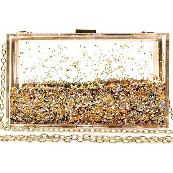 Transparent Sequin Clutch Purse Clear Box Crossbody Evening Bag Wedding Party - Picture 7 of 7